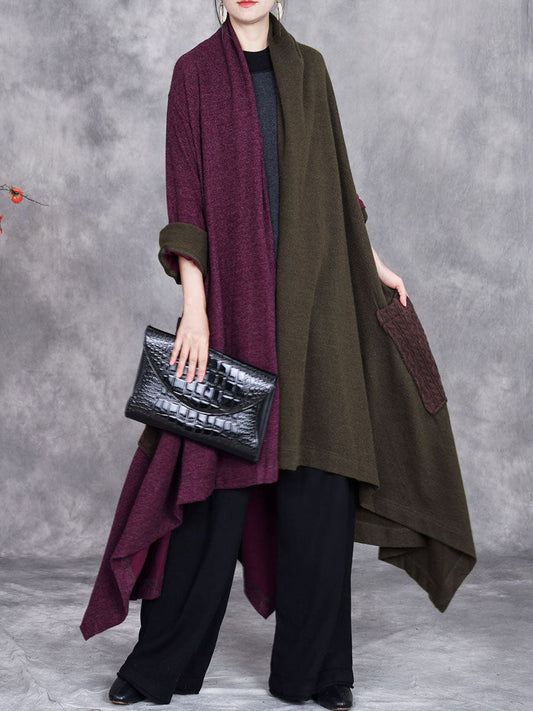 Autumn Artsy Irregular Colorblock V-neck Cardigan Coat Ba1057