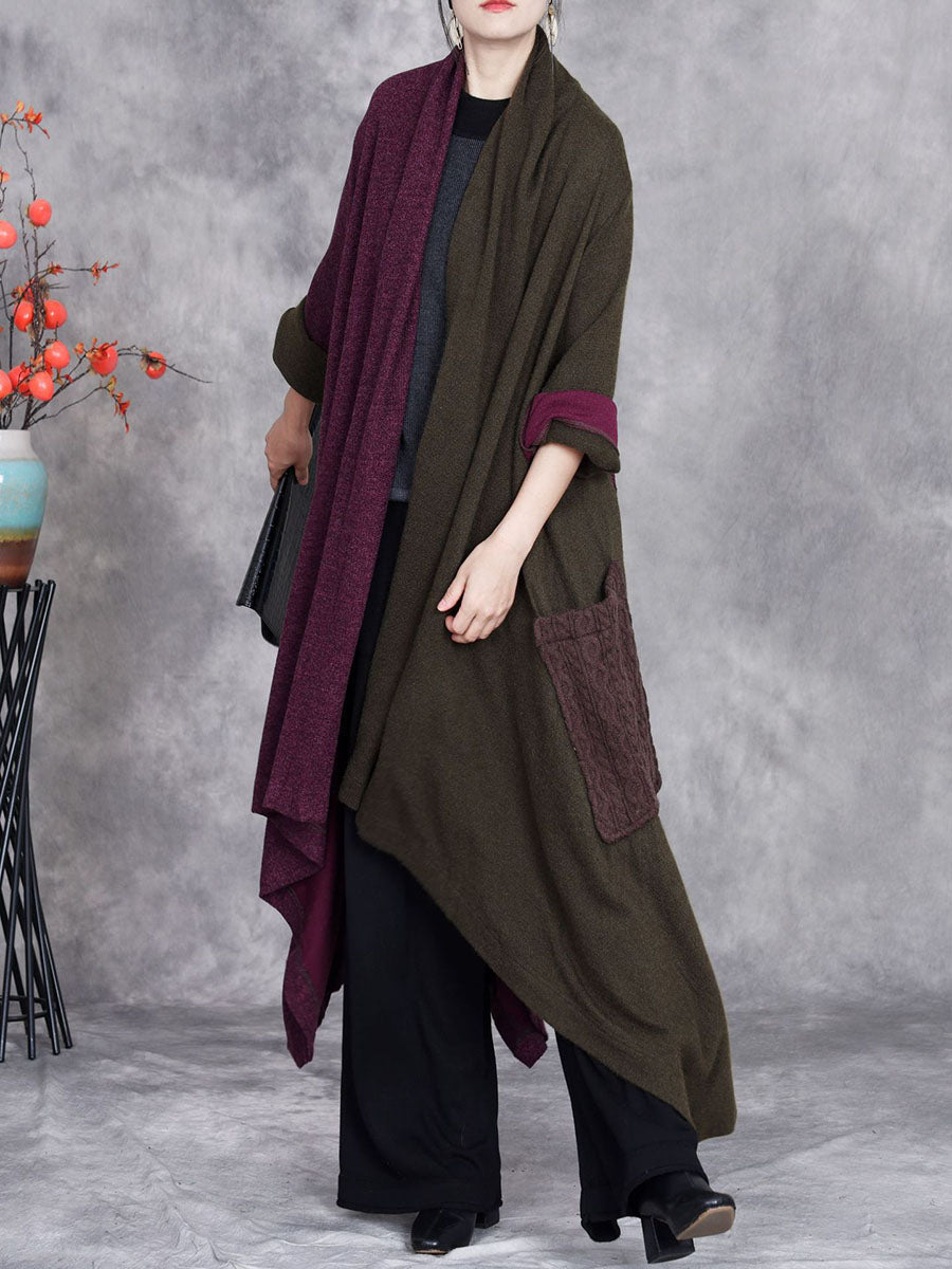Autumn Artsy Irregular Colorblock V-neck Cardigan Coat Ba1057