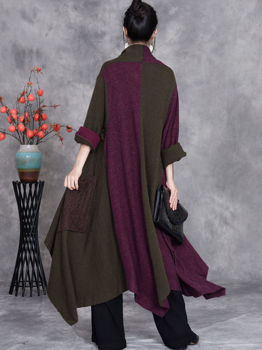 Autumn Artsy Irregular Colorblock V-neck Cardigan Coat Ba1057