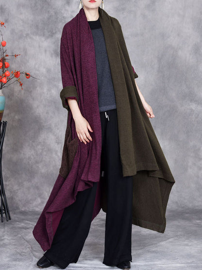 Autumn Artsy Irregular Colorblock V-neck Cardigan Coat Ba1057