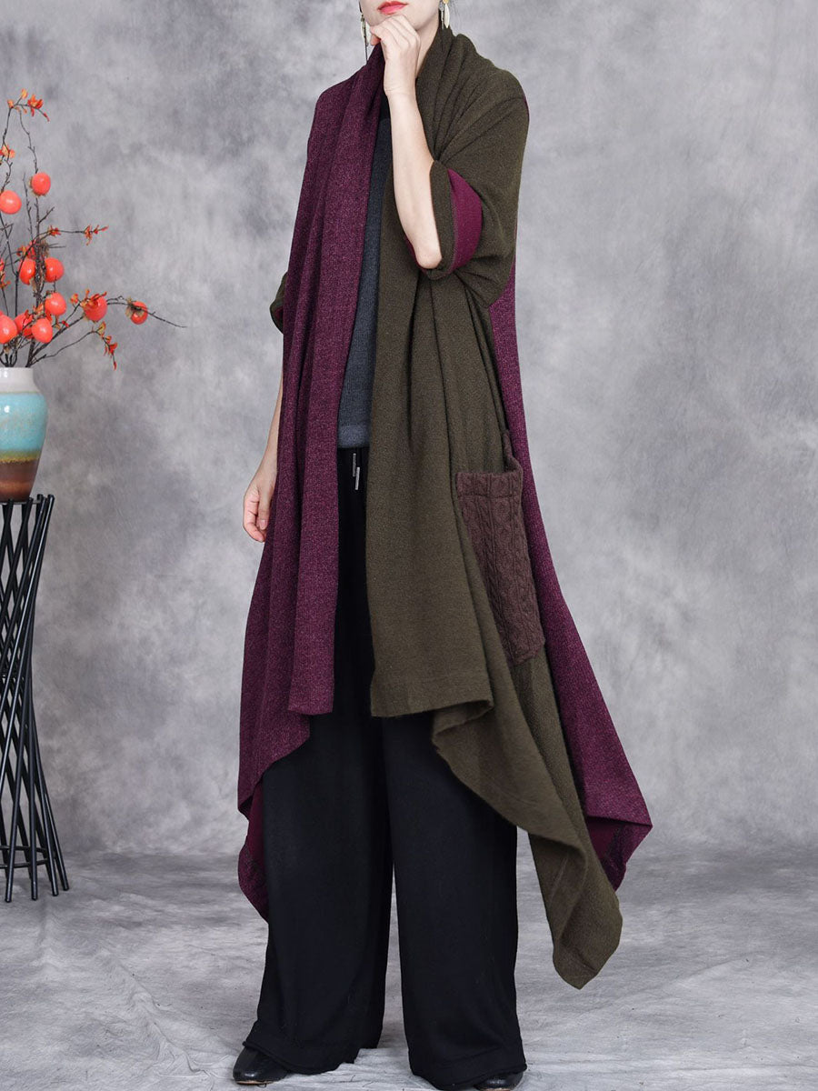 Autumn Artsy Irregular Colorblock V-neck Cardigan Coat Ba1057