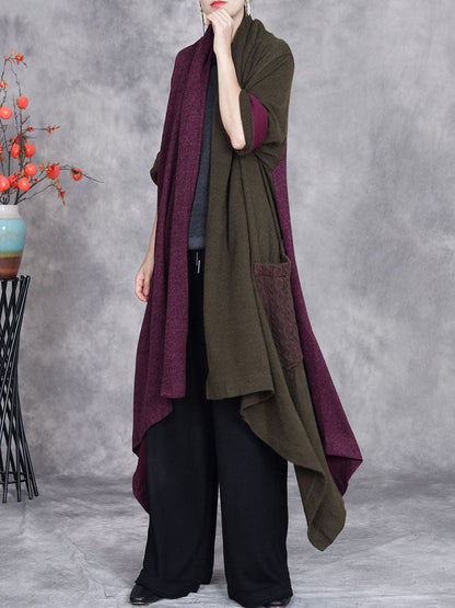 Autumn Artsy Irregular Colorblock V-neck Cardigan Coat Ba1057