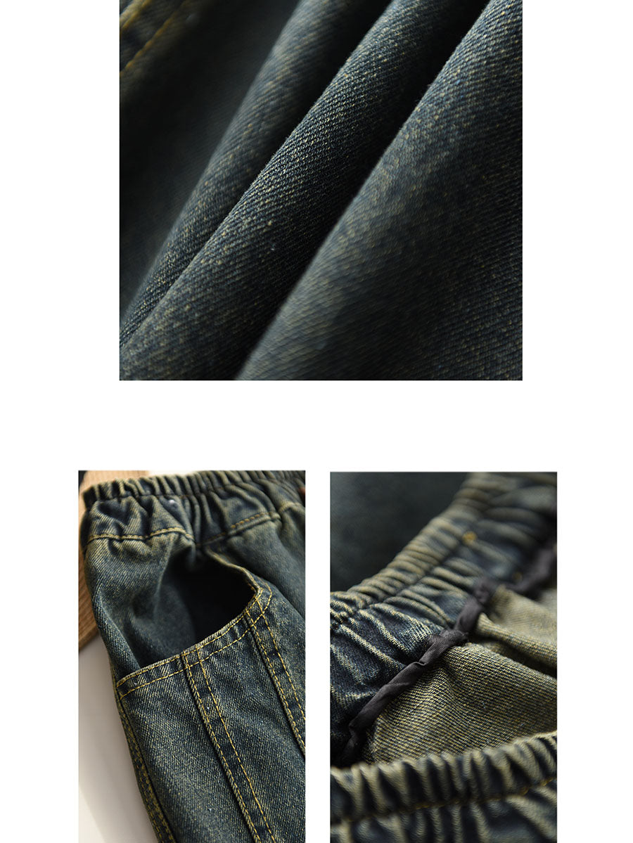 Autumn Retro Spliced Washed Denim Harem Pants Ba1064