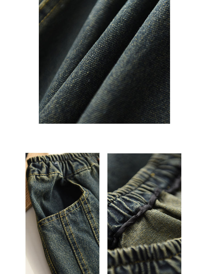 Autumn Retro Spliced Washed Denim Harem Pants Ba1064