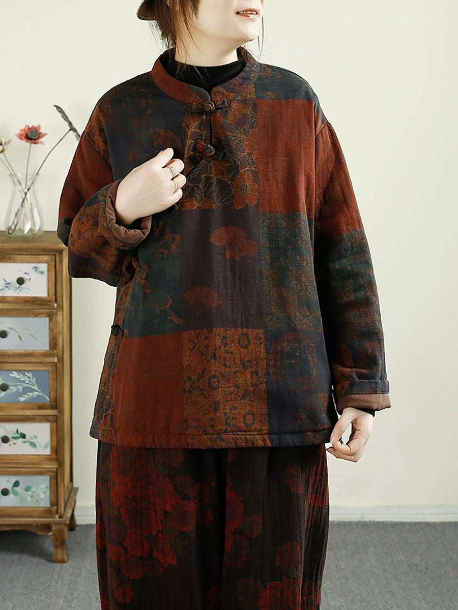 Autumn Flower Buckle Cotton Stand Collar Coat Ba1070