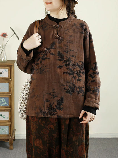 Autumn Flower Buckle Cotton Stand Collar Coat Ba1070