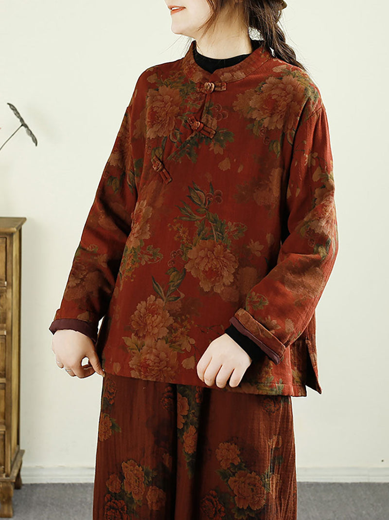 Autumn Flower Buckle Cotton Stand Collar Coat Ba1070