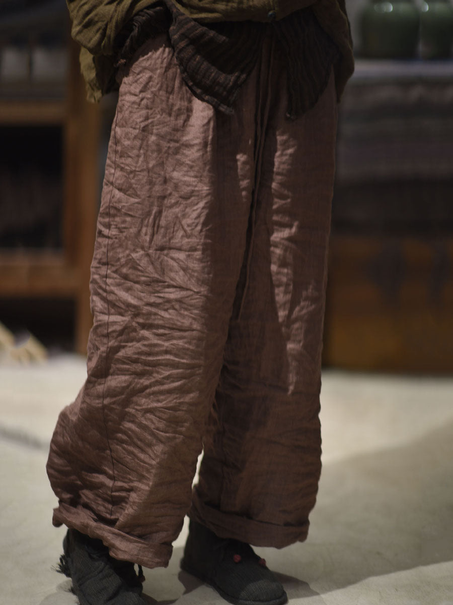 Autumn Pure Color Linen Wide-leg Pants Qu008