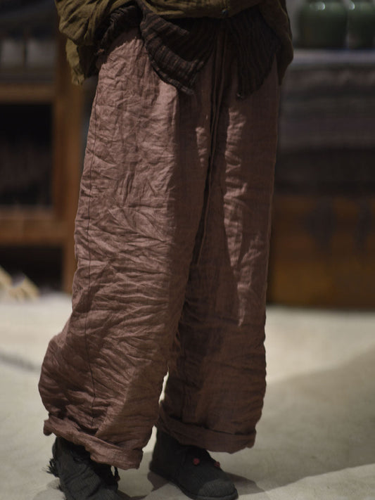 Autumn Pure Color Linen Wide-leg Pants Qu008