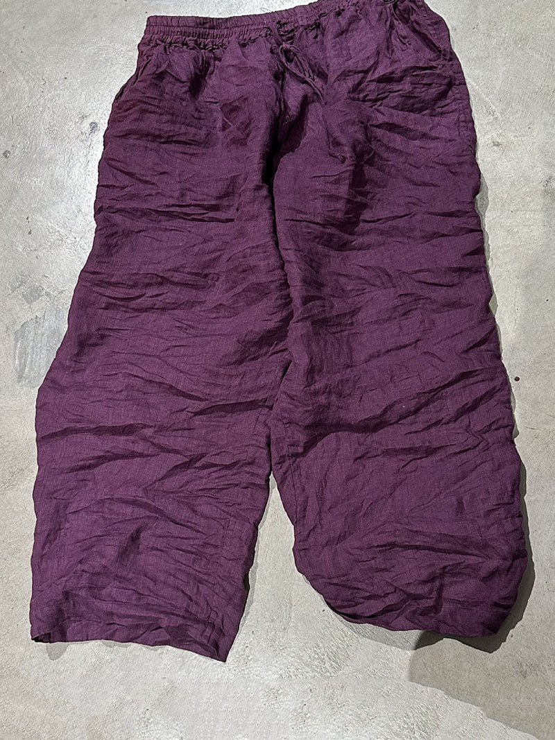 Autumn Pure Color Linen Wide-leg Pants Qu008