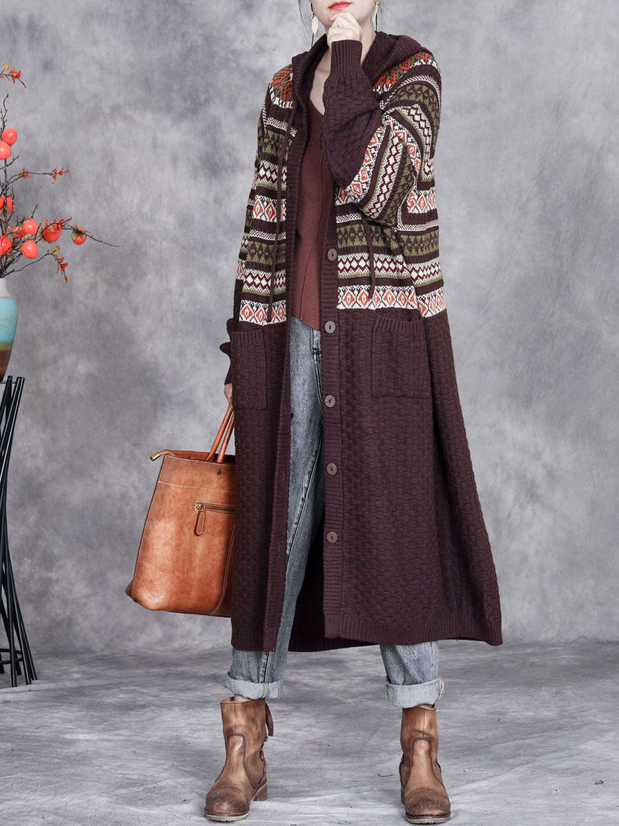 Autumn Artsy Stripe Hooded Knit Cardigan Coat Wg022