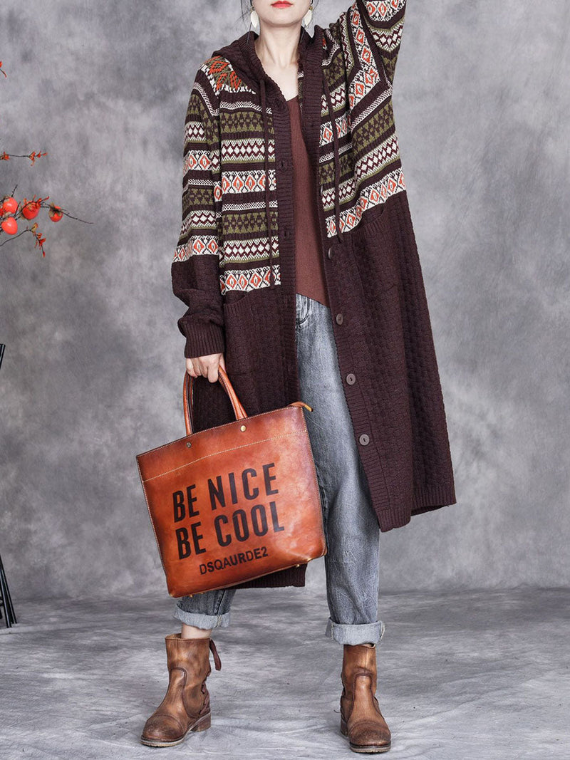 Autumn Artsy Stripe Hooded Knit Cardigan Coat Wg022