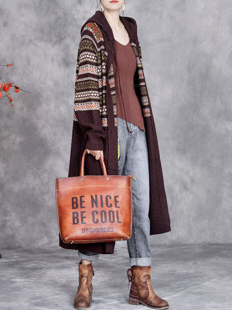 Autumn Artsy Stripe Hooded Knit Cardigan Coat Wg022