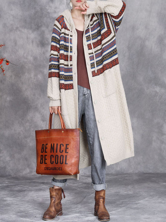 Autumn Artsy Stripe Hooded Knit Cardigan Coat Wg022