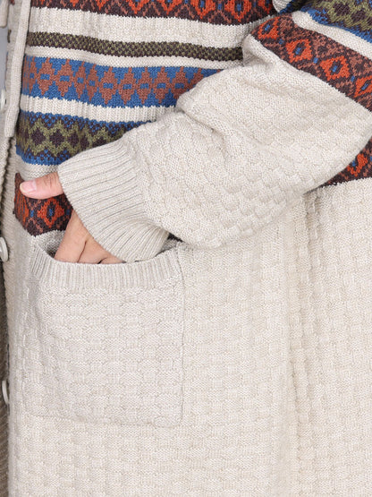 Autumn Artsy Stripe Hooded Knit Cardigan Coat Wg022