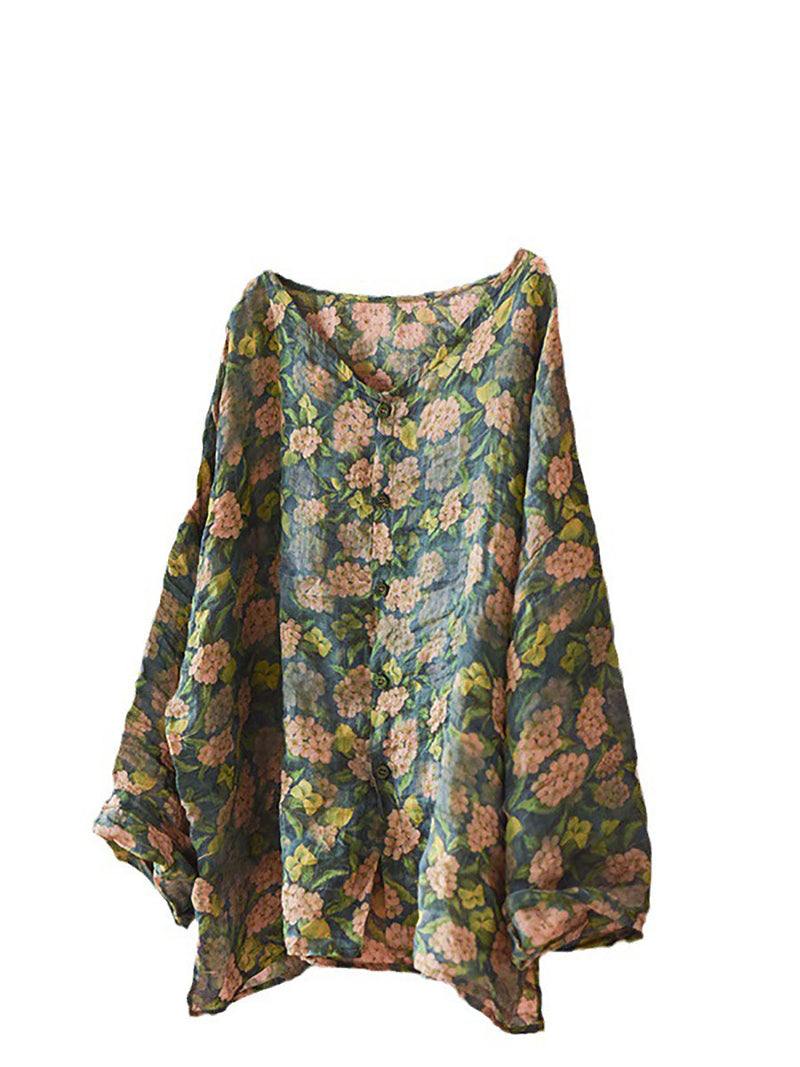 Autumn Artsy Ramie Button-up Blouse Qu033