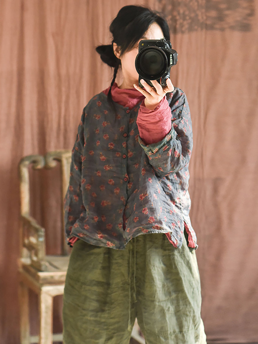 Autumn Artsy Ramie Button-up Blouse Qu033