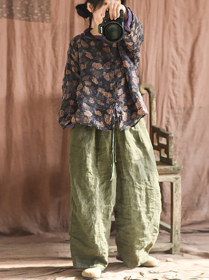 Autumn Artsy Ramie Button-up Blouse Qu033