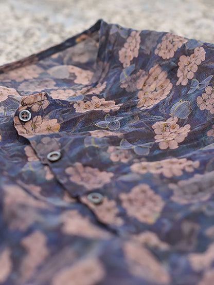 Autumn Artsy Ramie Button-up Blouse Qu033