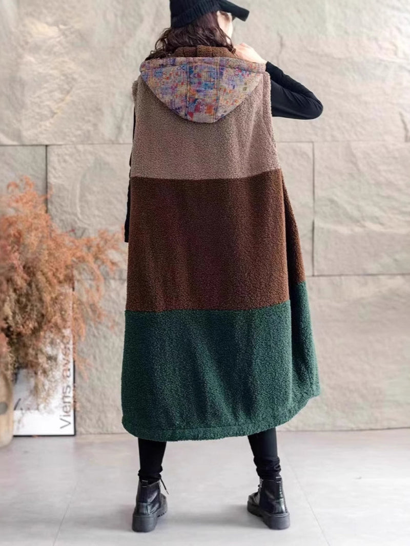 Winter Fleece Colorblock Hooded Vest Coat Wg018