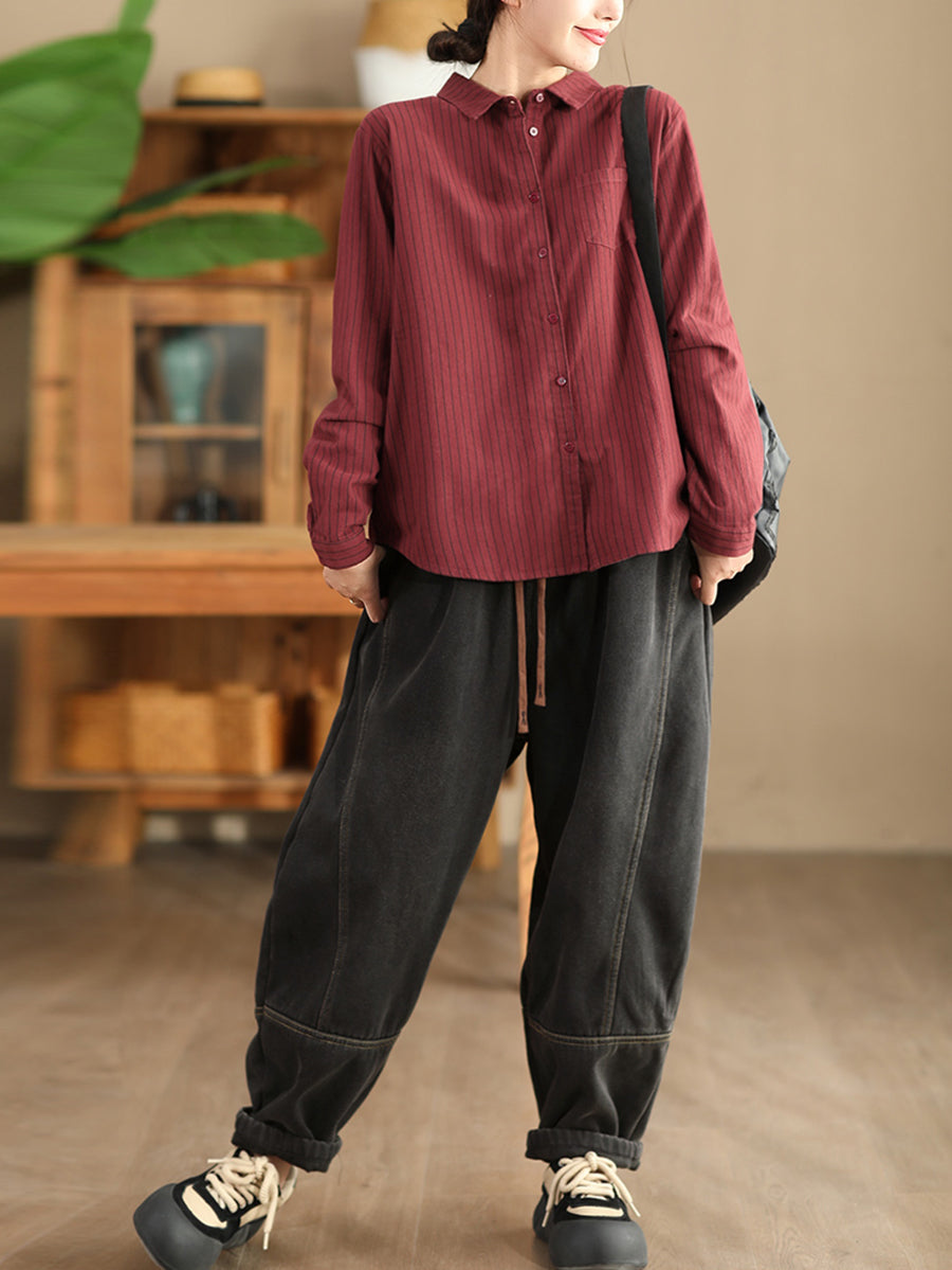 Winter Retro Denim Fleece-lined Harem Pants Wg002