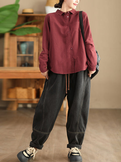 Winter Retro Denim Fleece-lined Harem Pants Wg002