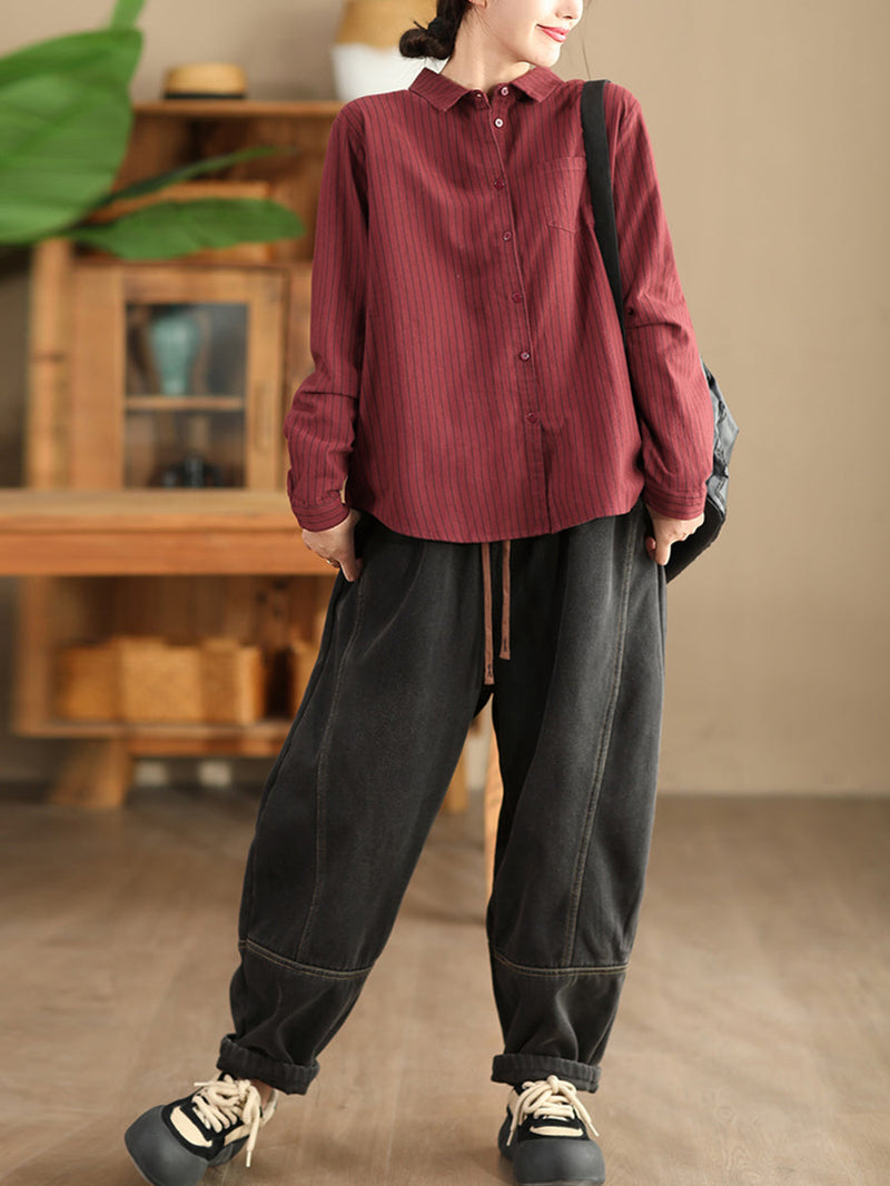 Winter Retro Denim Fleece-lined Harem Pants Wg002