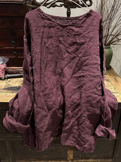 Autumn V-neck Linen Blouse Wg011