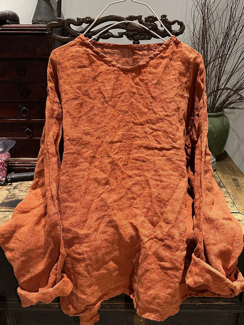 Autumn V-neck Linen Blouse Wg011