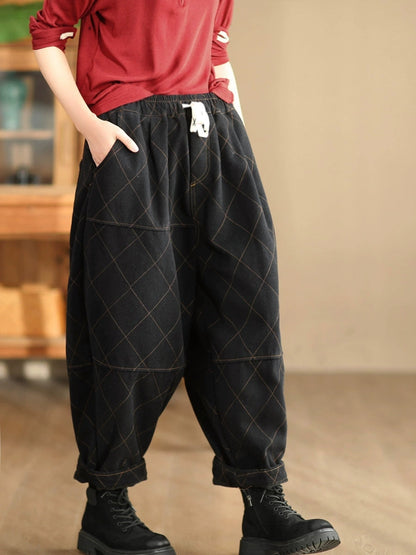 Autumn Rhomboid Cotton Harem Pants Wg013