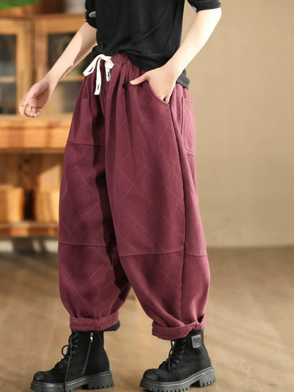 Autumn Rhomboid Cotton Harem Pants Wg013