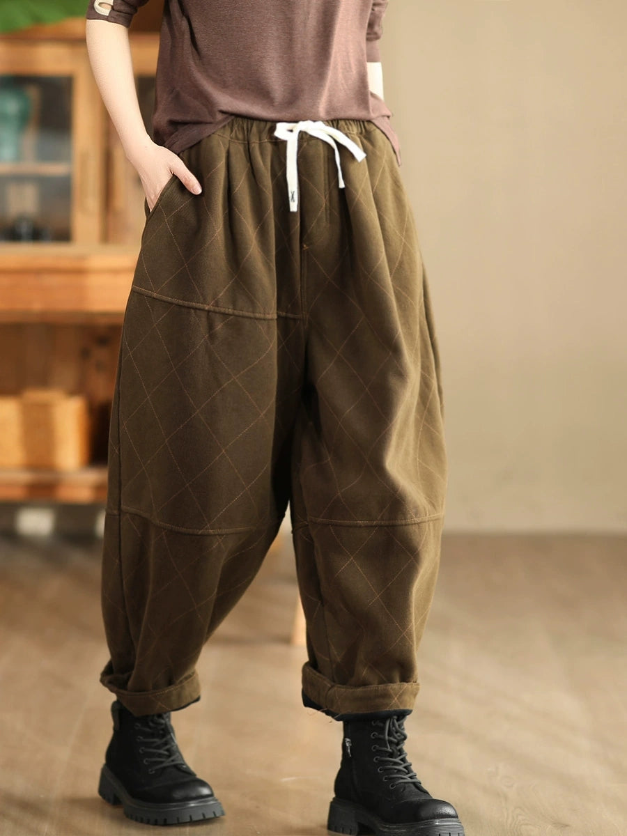 Autumn Rhomboid Cotton Harem Pants Wg013