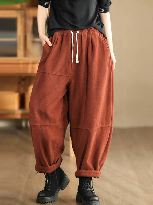 Autumn Rhomboid Cotton Harem Pants Wg013
