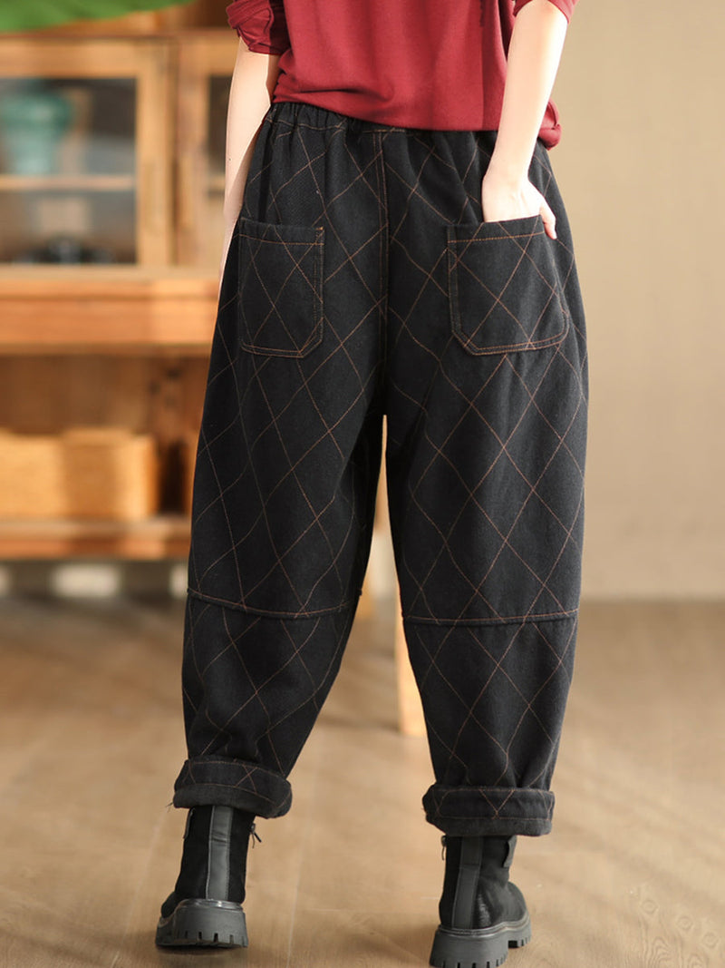 Autumn Rhomboid Cotton Harem Pants Wg013