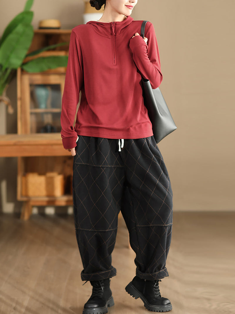 Autumn Rhomboid Cotton Harem Pants Wg013