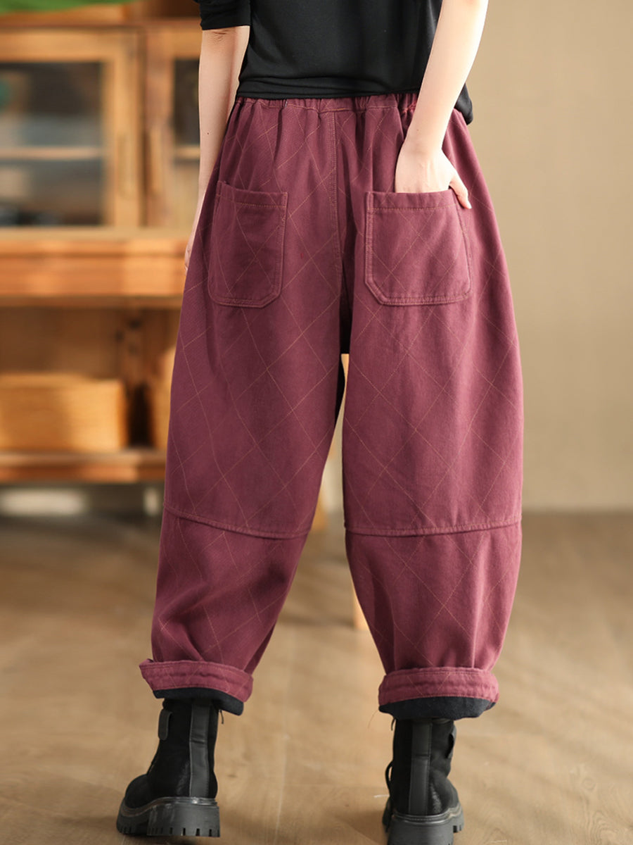 Autumn Rhomboid Cotton Harem Pants Wg013