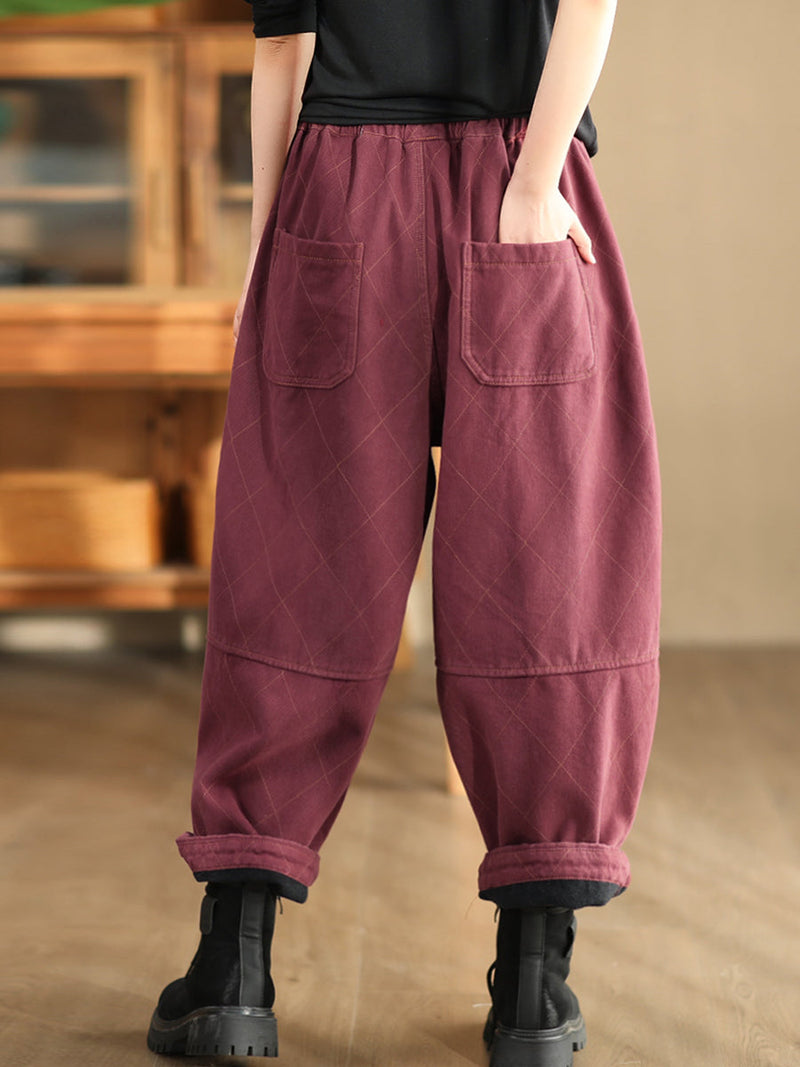 Autumn Rhomboid Cotton Harem Pants Wg013