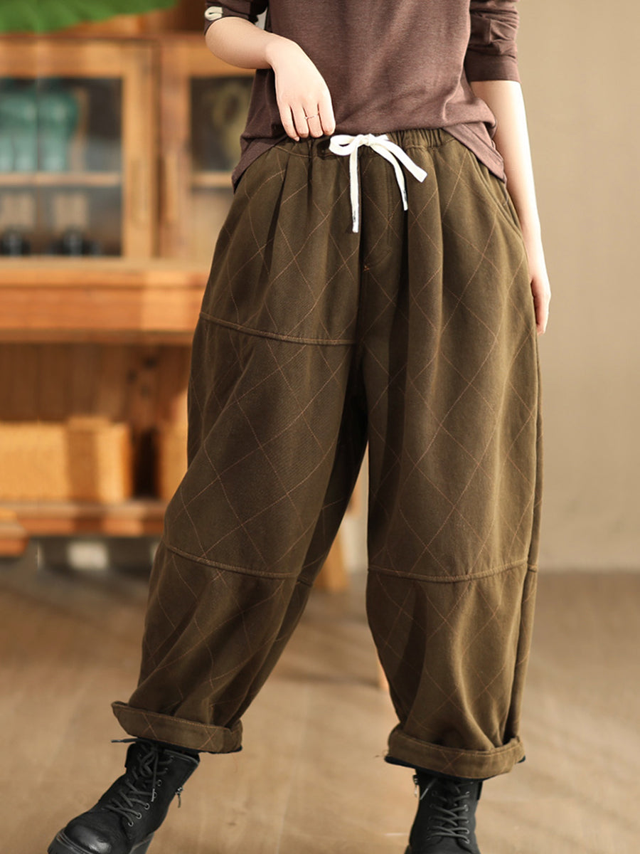 Autumn Rhomboid Cotton Harem Pants Wg013