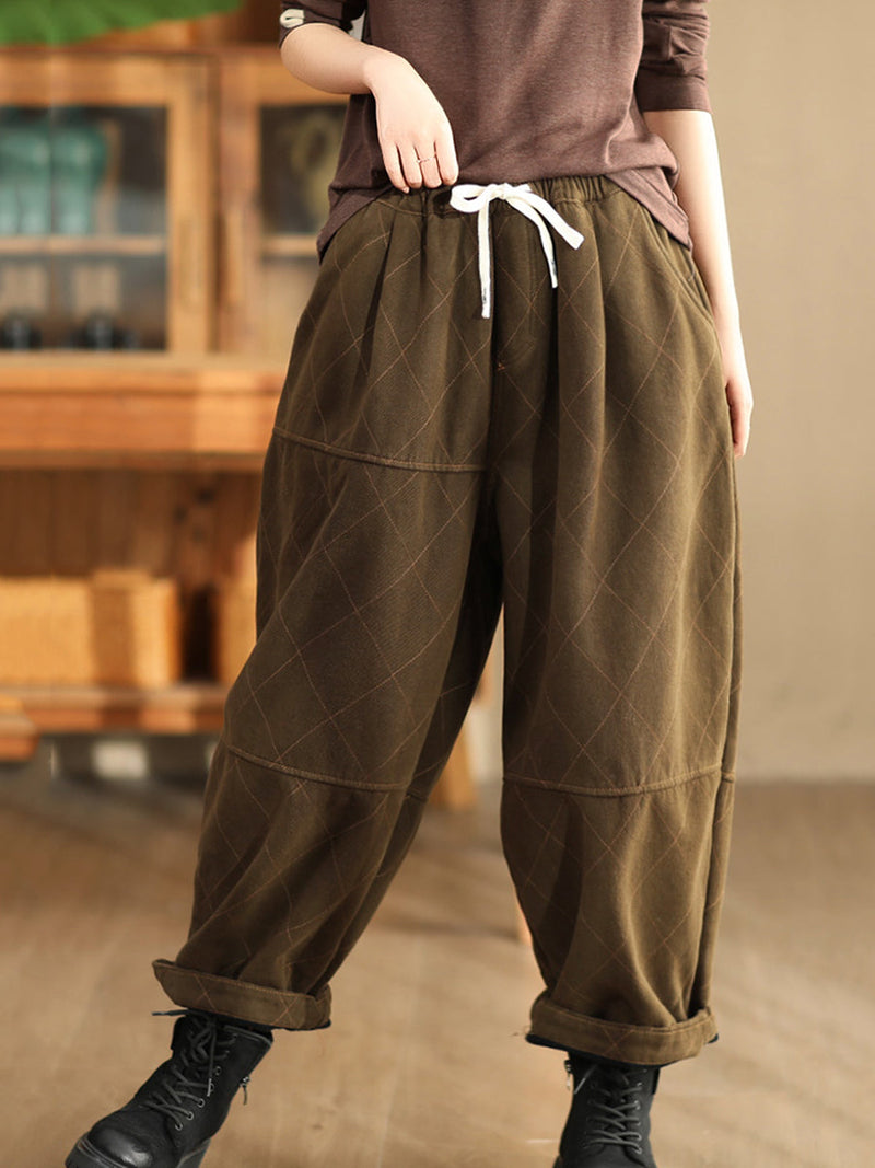 Autumn Rhomboid Cotton Harem Pants Wg013