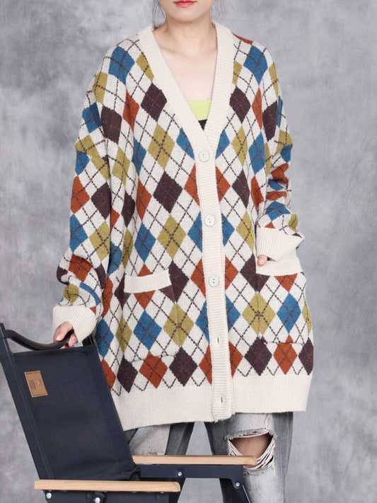 Autumn Artsy Rhomboids Cardigan Sweater Coat Wg017