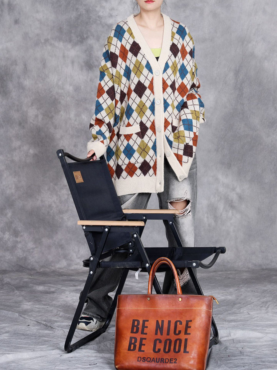 Autumn Artsy Rhomboids Cardigan Sweater Coat Wg017