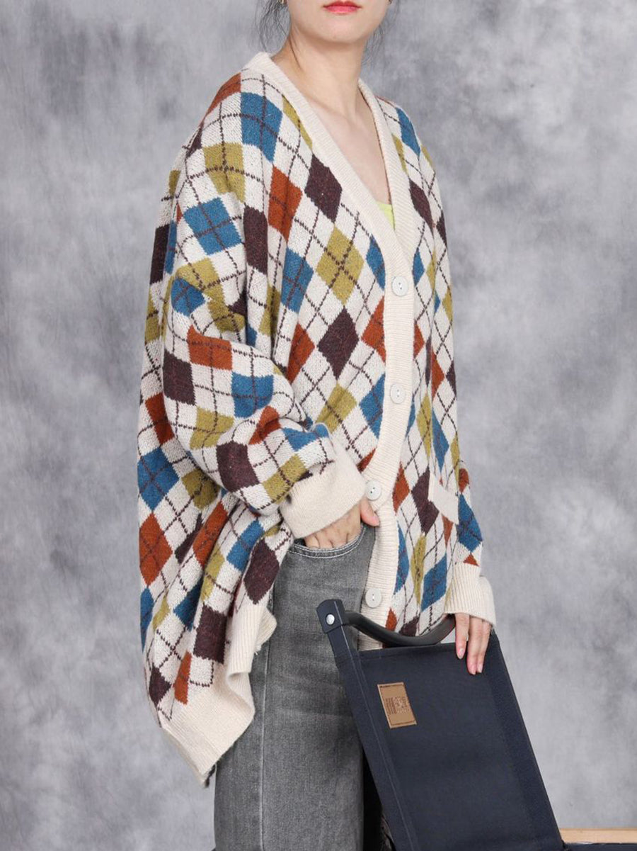Autumn Artsy Rhomboids Cardigan Sweater Coat Wg017