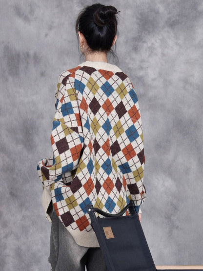 Autumn Artsy Rhomboids Cardigan Sweater Coat Wg017