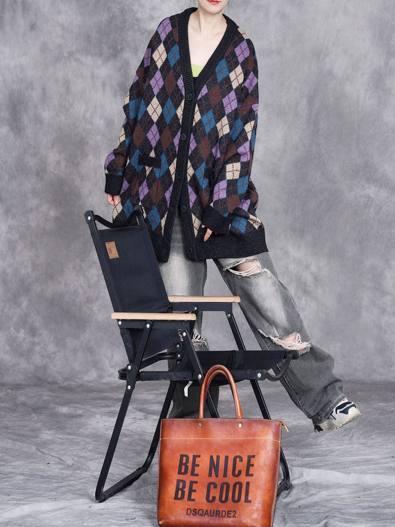 Autumn Artsy Rhomboids Cardigan Sweater Coat Wg017