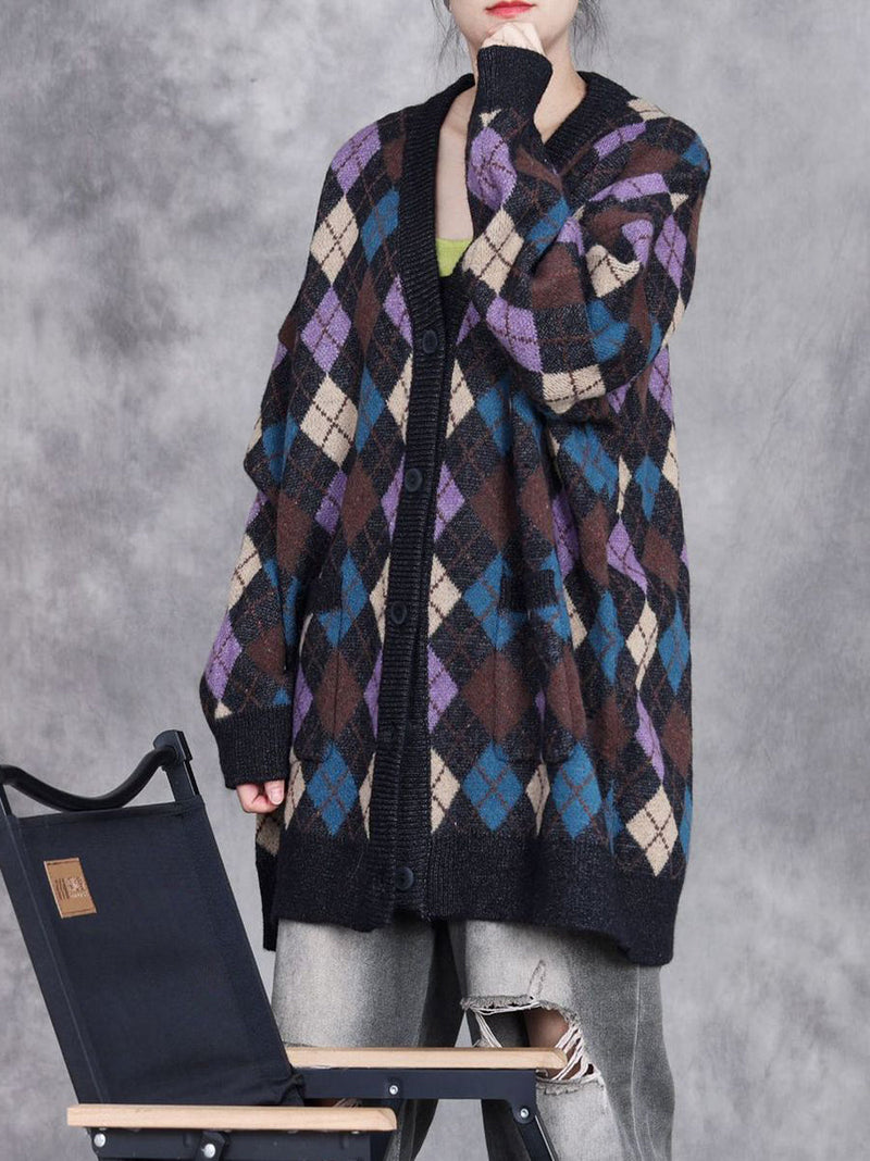 Autumn Artsy Rhomboids Cardigan Sweater Coat Wg017