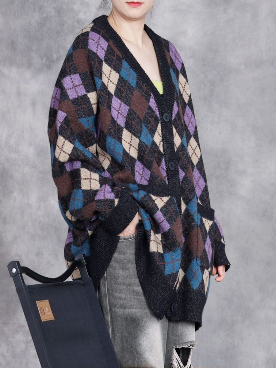 Autumn Artsy Rhomboids Cardigan Sweater Coat Wg017