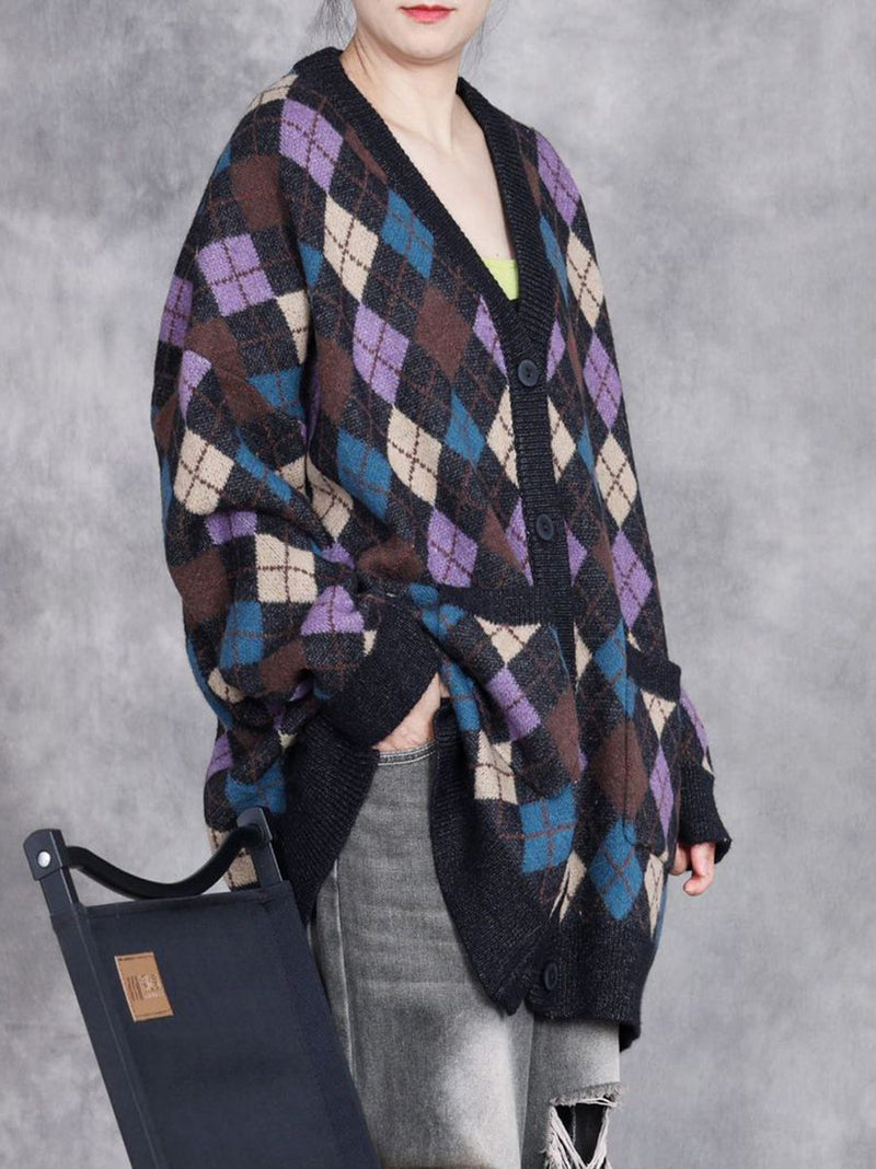 Autumn Artsy Rhomboids Cardigan Sweater Coat Wg017