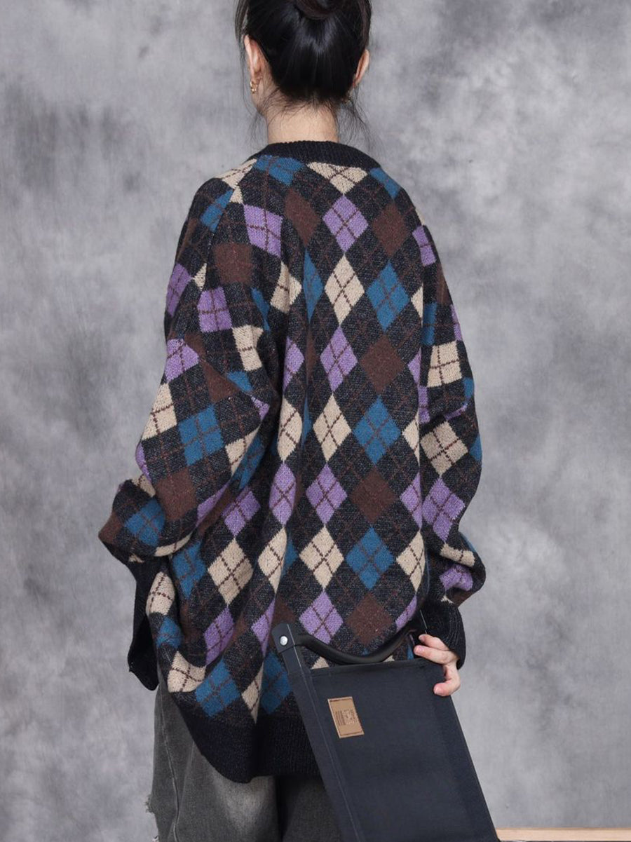 Autumn Artsy Rhomboids Cardigan Sweater Coat Wg017