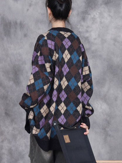Autumn Artsy Rhomboids Cardigan Sweater Coat Wg017