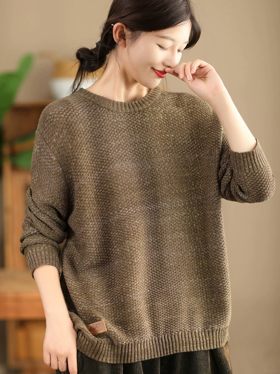 Autumn O-neck Loose Knit Sweater Wg004